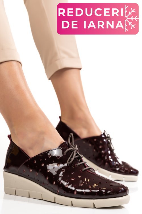 Pantofi bordo piele naturala lacuita bpc235-16