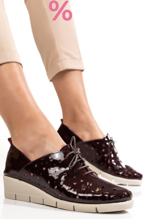Pantofi bordo piele naturala lacuita bpc235-16