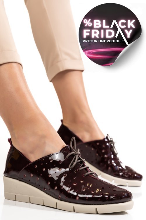 Pantofi bordo piele naturala lacuita bpc235-16