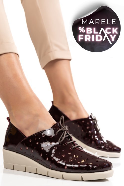 Pantofi bordo piele naturala lacuita bpc235-16