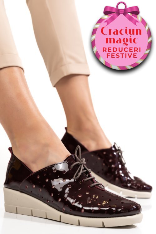 Pantofi bordo piele naturala lacuita bpc235-16