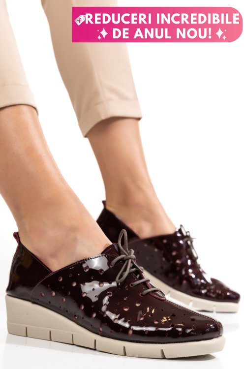 Pantofi bordo piele naturala lacuita bpc235-16