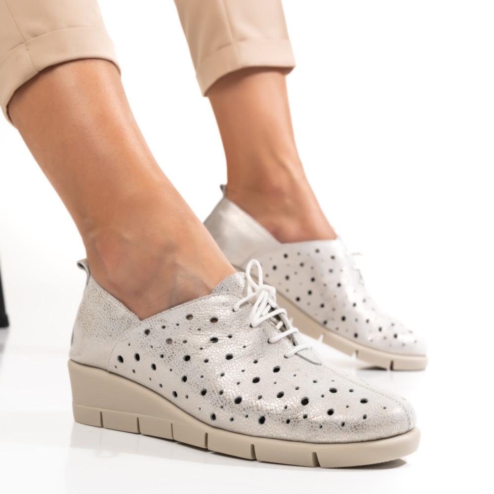 PANTOFI ARGINTII PIELE NATURALA BPC235-16