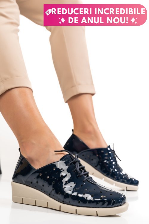 Pantofi bleumarin piele naturala lacuita bpc235-16