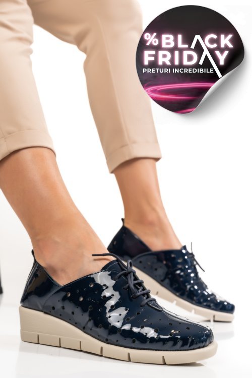 Pantofi bleumarin piele naturala lacuita bpc235-16