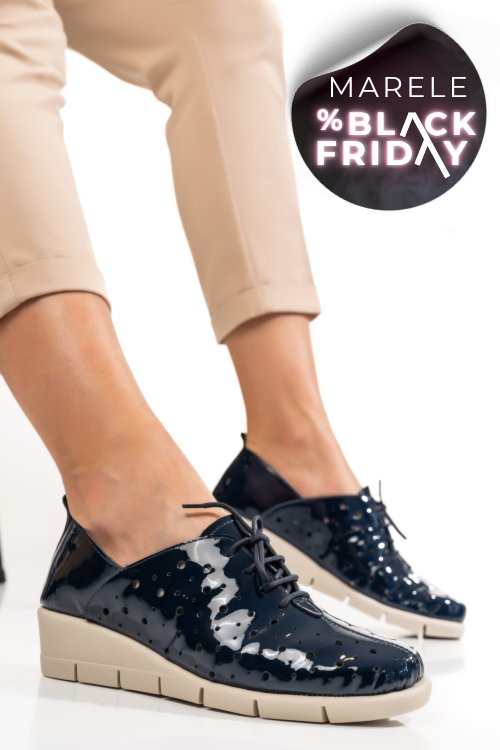 Pantofi bleumarin piele naturala lacuita bpc235-16