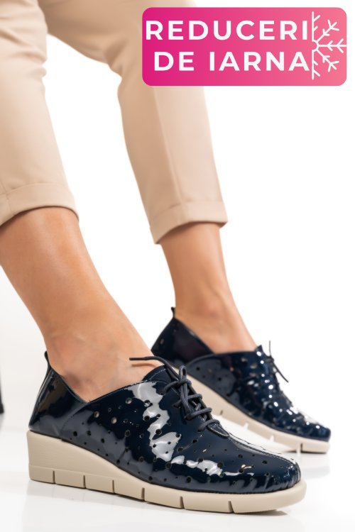 Pantofi bleumarin piele naturala lacuita bpc235-16