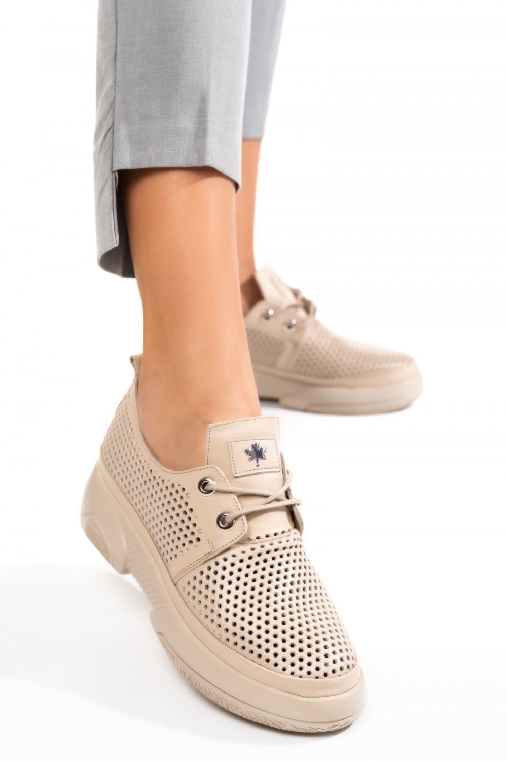 PANTOFI SPORT BEJ PIELE NATURALA 2PC027