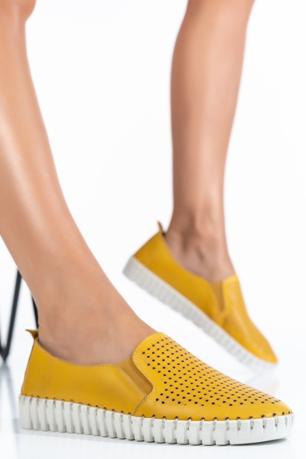 ESPADRILE GALBENE PIELE NATURALA BIANCA