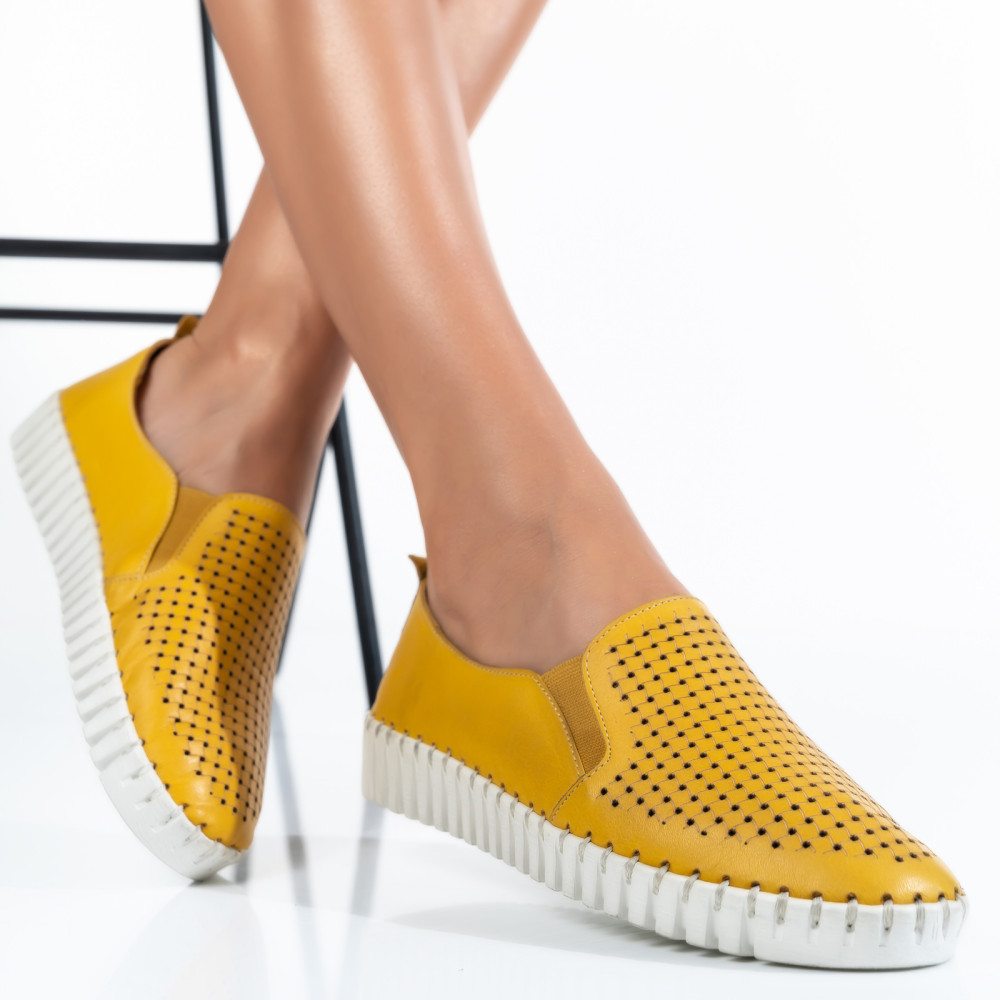 ESPADRILE GALBENE PIELE NATURALA BIANCA
