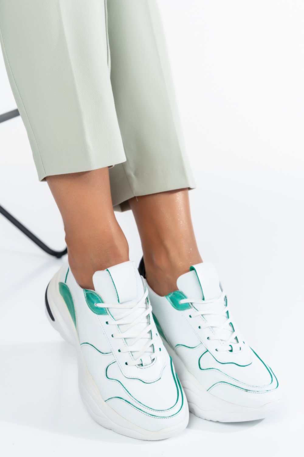 PANTOFI SPORT ALB VERDE PIELE NATURALA 2S7711611