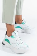 PANTOFI SPORT ALB VERDE PIELE NATURALA 2S7711611