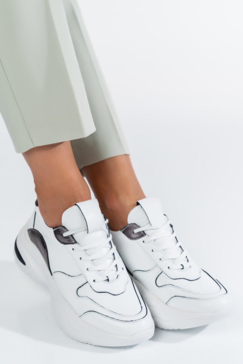 PANTOFI SPORT ALB GRI PIELE NATURALA 2S7711611