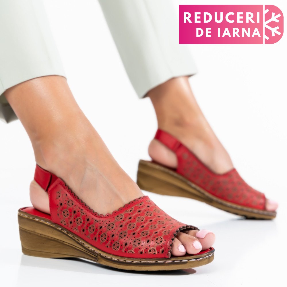 SANDALE ROSII PIELE NATURALA 1PC009