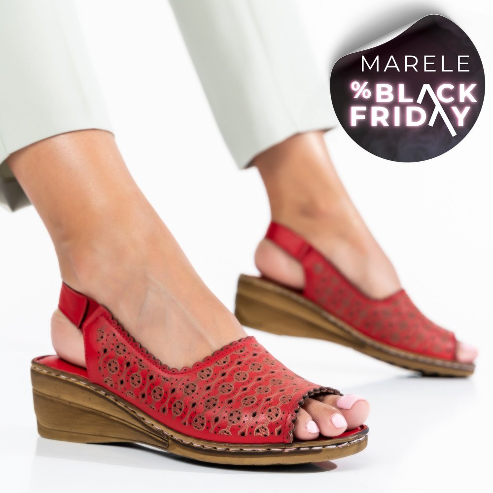 SANDALE ROSII PIELE NATURALA 1PC009