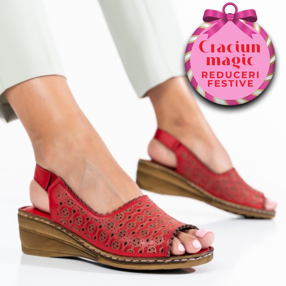 SANDALE ROSII PIELE NATURALA 1PC009