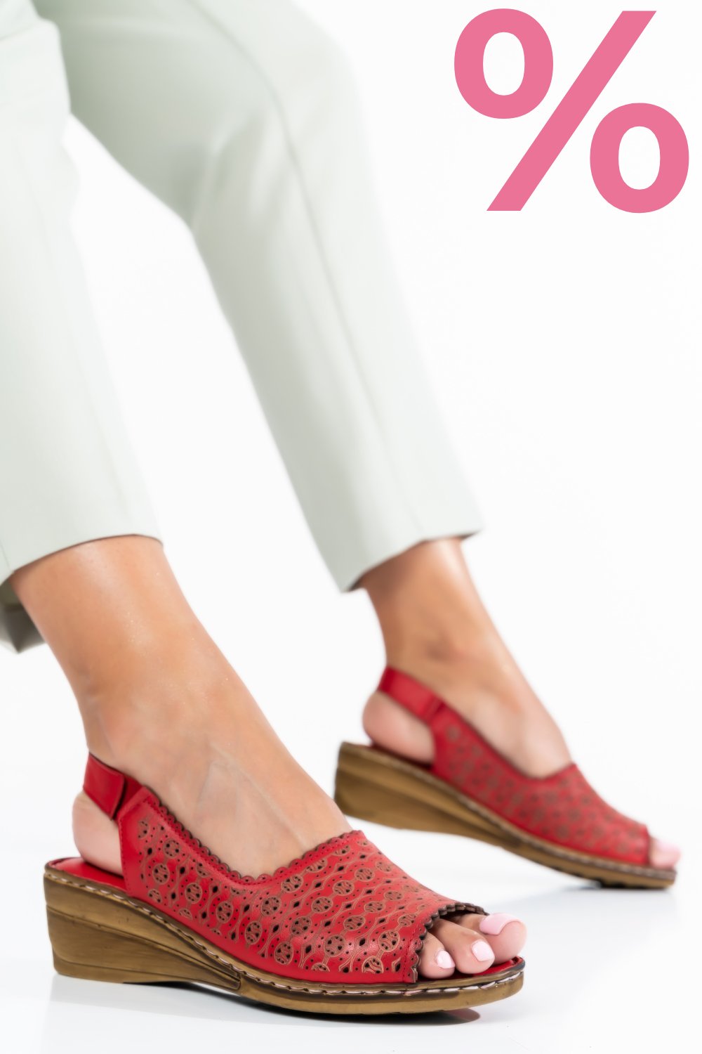 SANDALE ROSII PIELE NATURALA 1PC009
