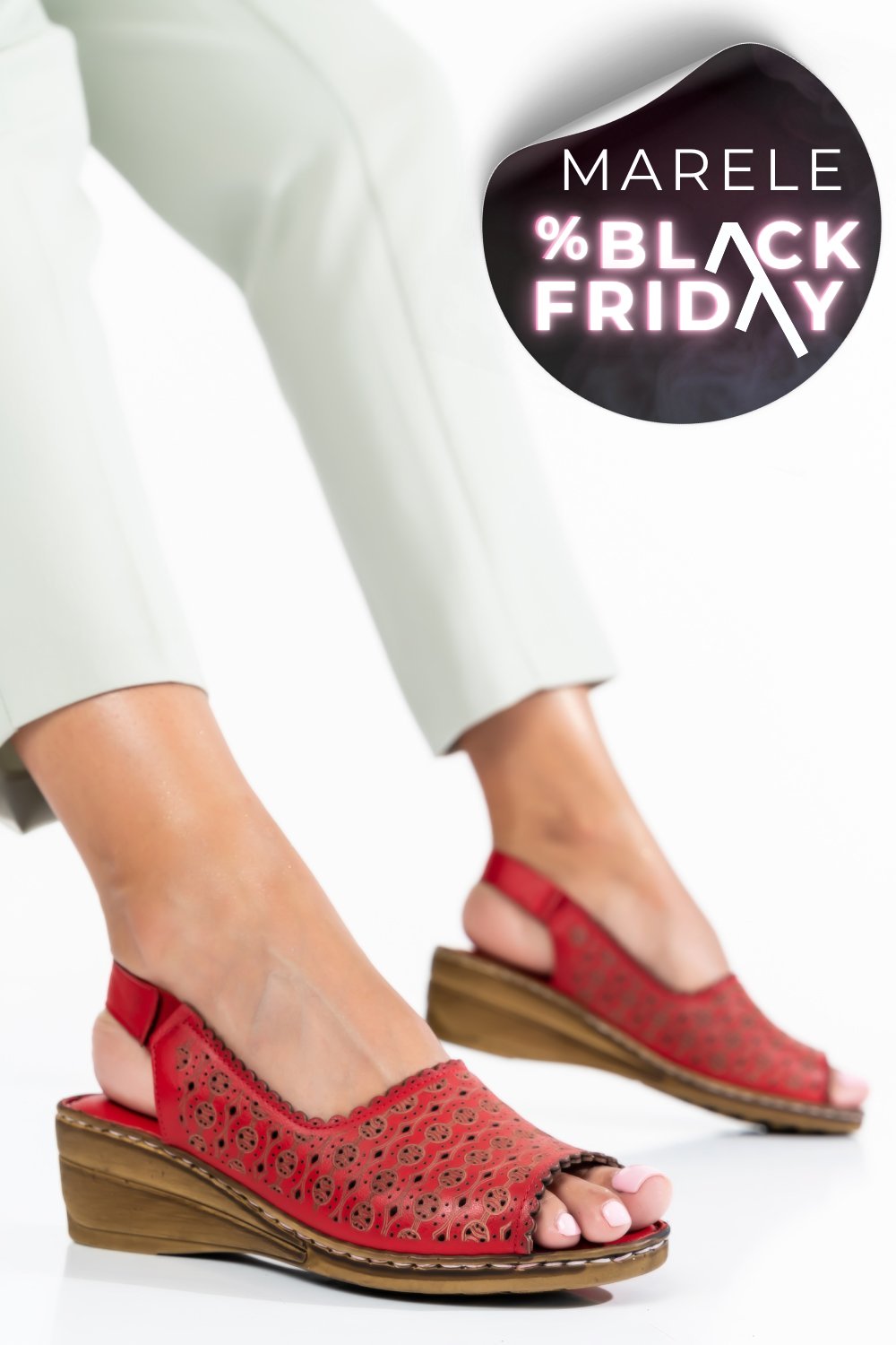 SANDALE ROSII PIELE NATURALA 1PC009