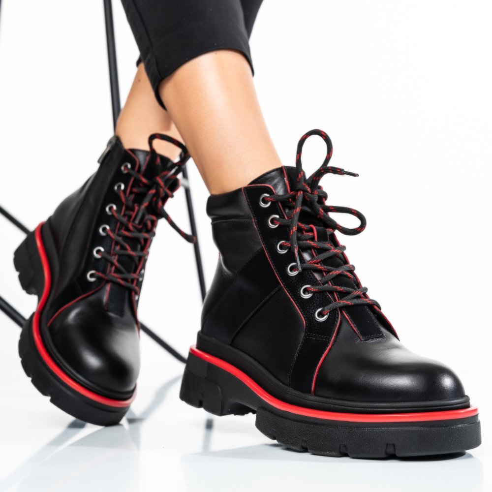 GHETE NEGRU ROSU PIELE NATURALA 5PC310