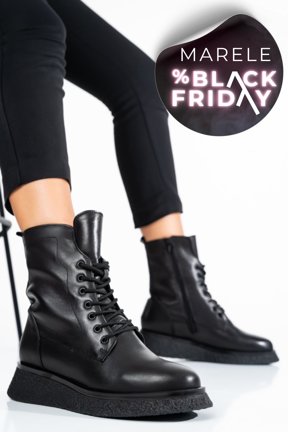 GHETE NEGRE PIELE NATURALA 2PC22833NP