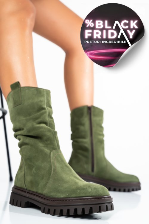 Cizme verzi piele naturala intoarsa 222848sp