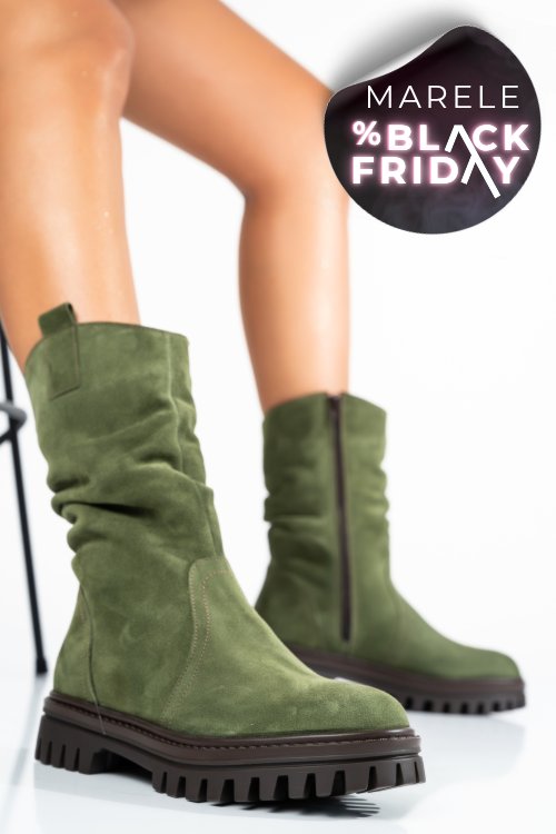 Cizme verzi piele naturala intoarsa 222848sp