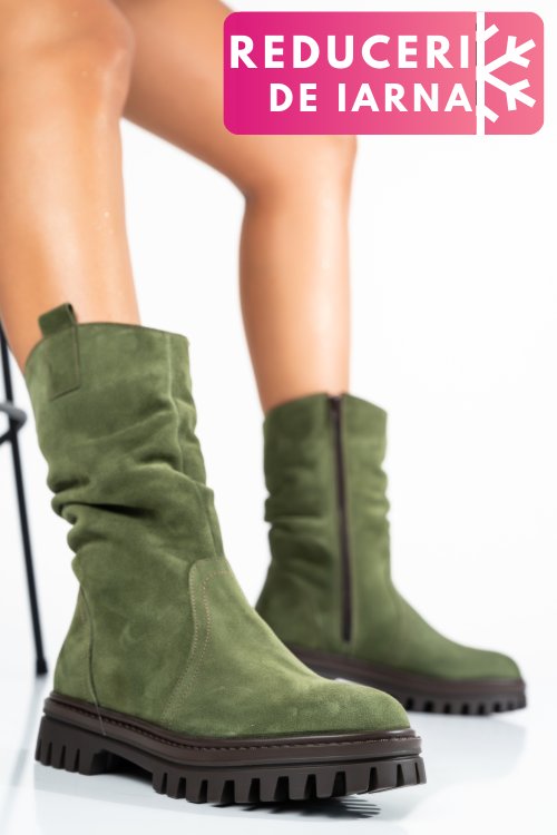 Cizme verzi piele naturala intoarsa 222848sp