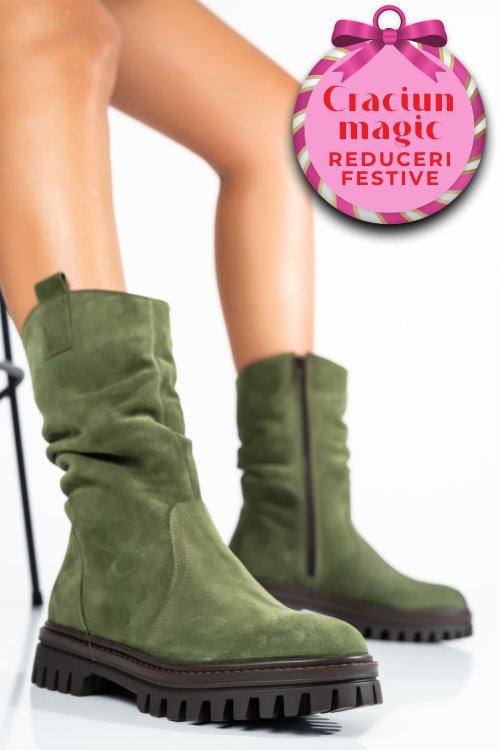 Cizme verzi piele naturala intoarsa 222848sp