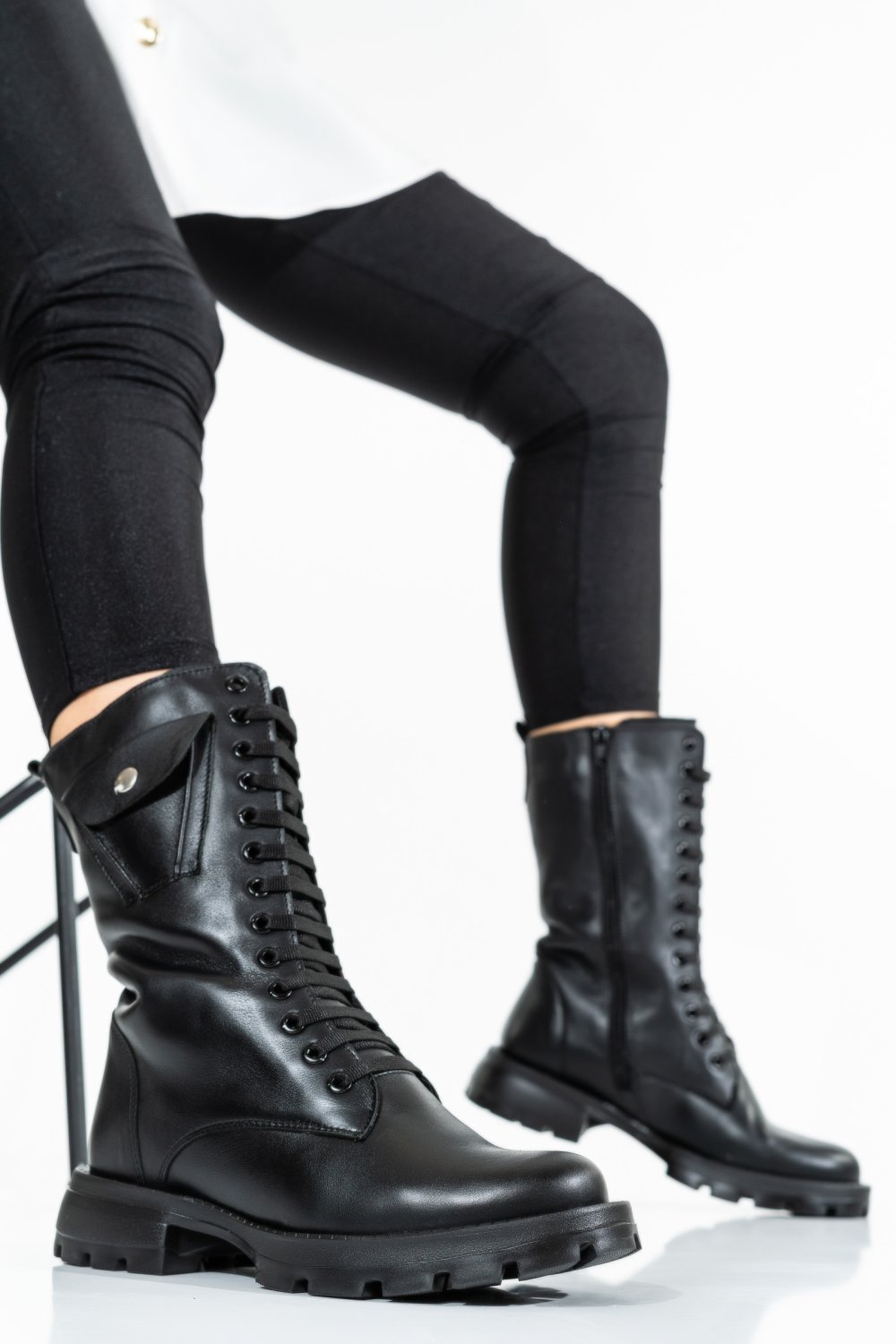 GHETE NEGRE PIELE NATURALA 9PC67