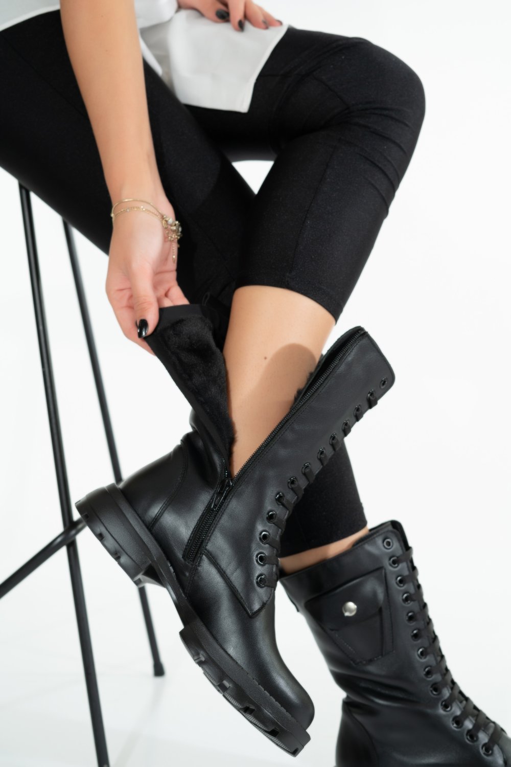 GHETE NEGRE PIELE NATURALA 9PC67