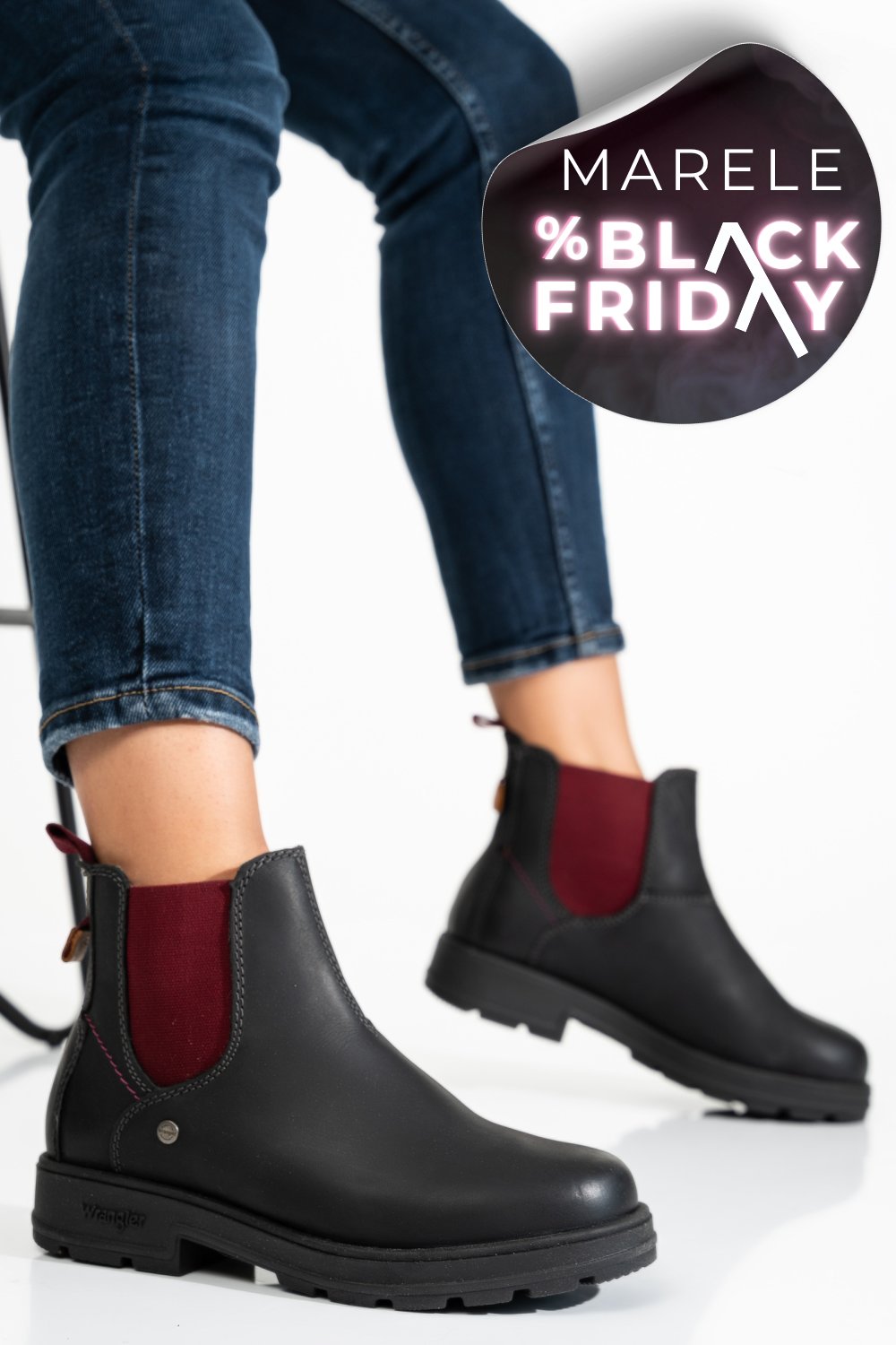 WRANGLER, GHETE BLACK RED PIELE NATURALA WS77L02580A