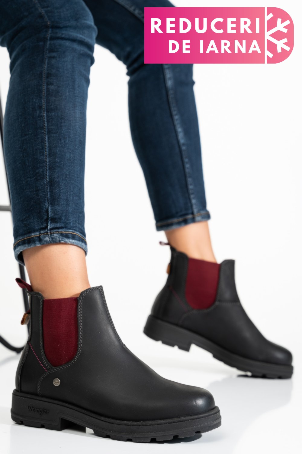 WRANGLER, GHETE BLACK RED PIELE NATURALA WS77L02580A