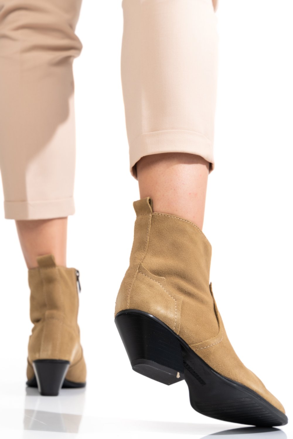 BOTINE KHAKI PIELE NATURALA INTOARSA ZS772155