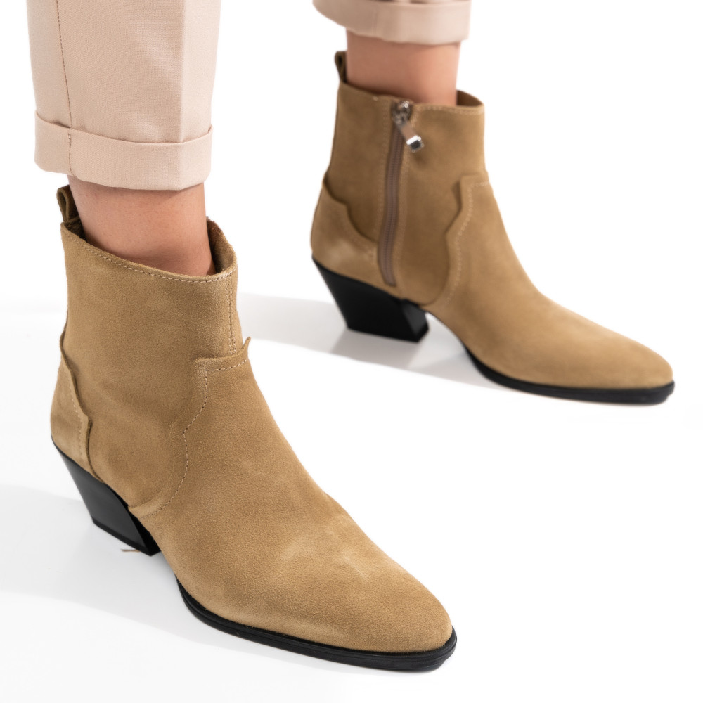 BOTINE KHAKI PIELE NATURALA INTOARSA ZS772155