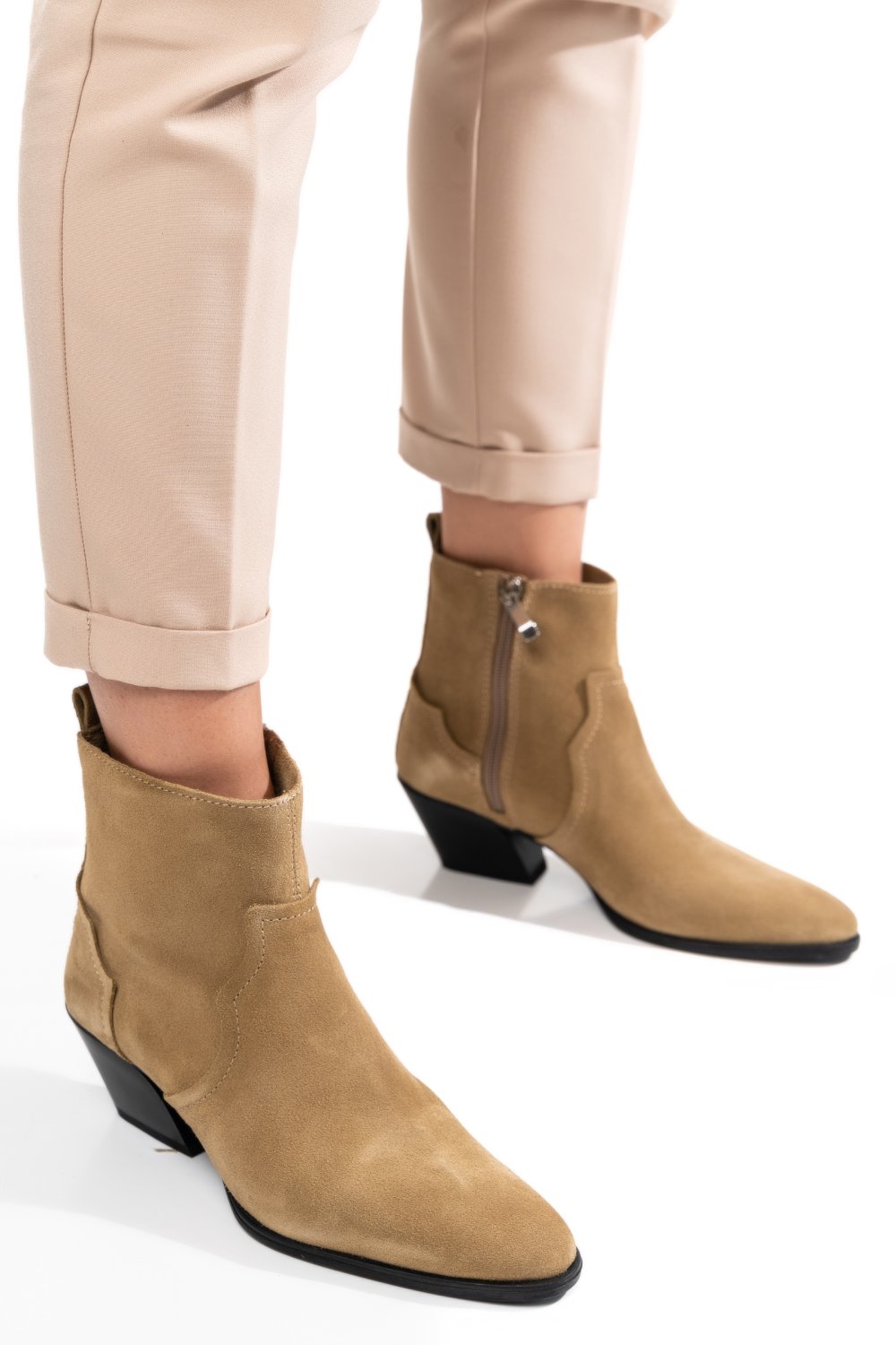BOTINE KHAKI PIELE NATURALA INTOARSA ZS772155