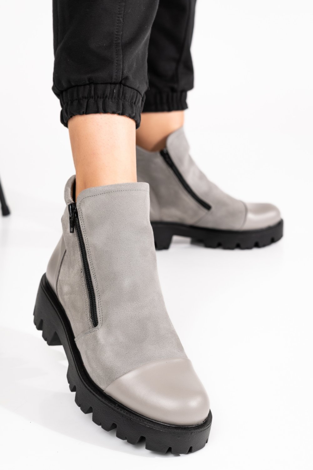 GHETE GRI PIELE NATURALA INTOARSA 0PC4B