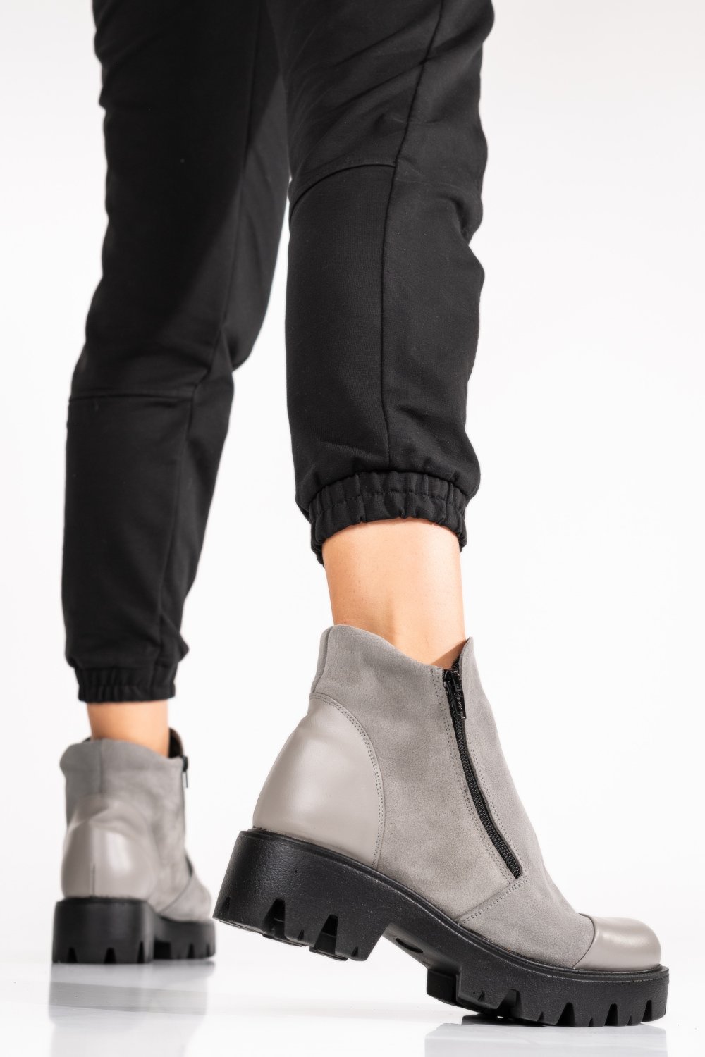 GHETE GRI PIELE NATURALA INTOARSA 0PC4B