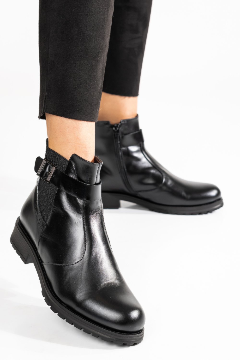 GHETE NEGRE PIELE NATURALA 02PC