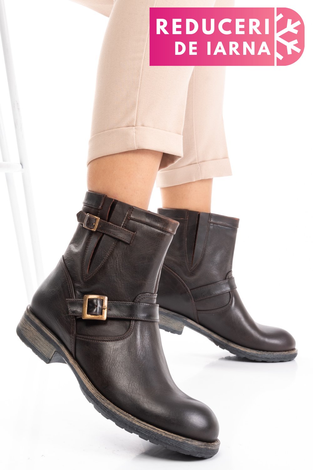 GHETE FEMEI PIELE NATURALA MARO INCHIS ENZA