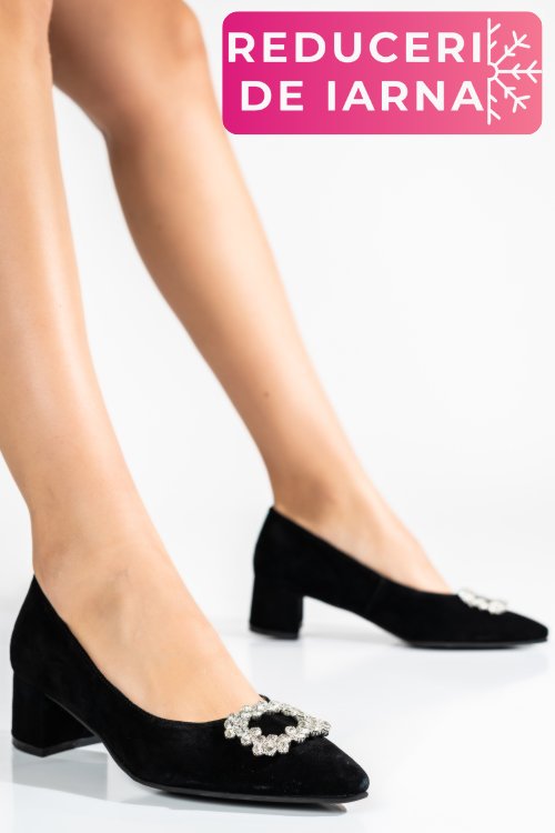 Pantofi negri piele naturala intoarsa 1s77422