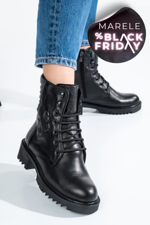 Ghete negre piele naturala zpc106