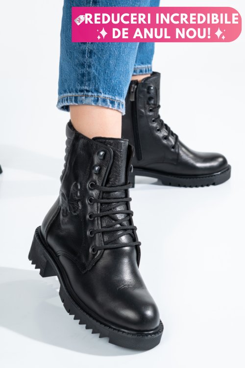 Ghete negre piele naturala zpc106