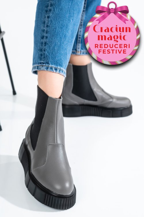 Ghete gri piele naturala 2pc01l