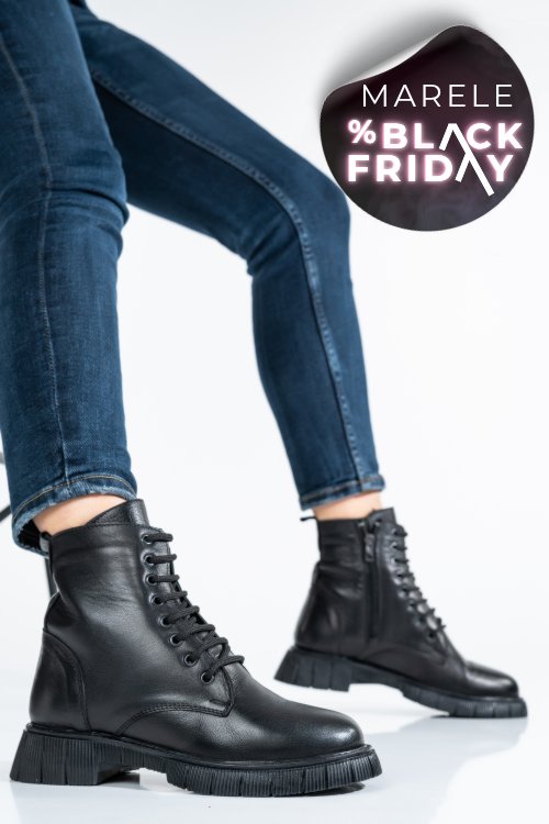 Ghete negre piele naturala zpc102