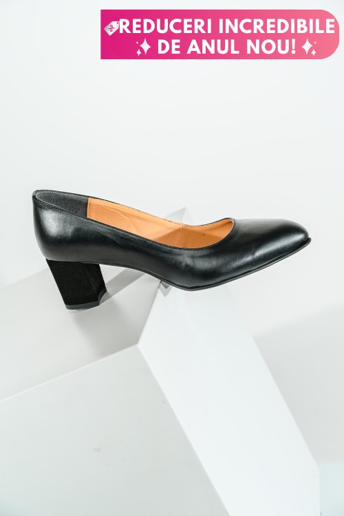 Pantofi negri toc piele naturala  lera