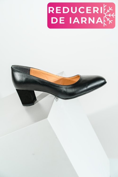 Pantofi negri toc piele naturala  lera