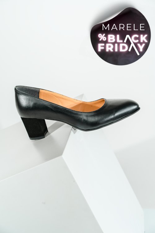 Pantofi negri toc piele naturala  lera