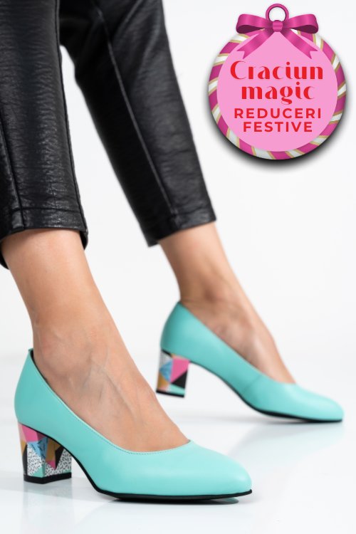 Pantofi turcoaz piele naturala 1pc507