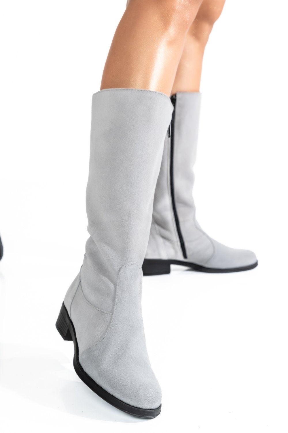 CIZME GRI DESCHIS PIELE NATURALA INTOARSA 7PC01-IMB