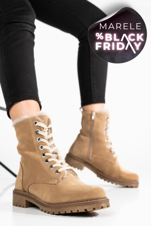 Ghete dama imblanite piele naturala intoarsa bej ws77h68h01